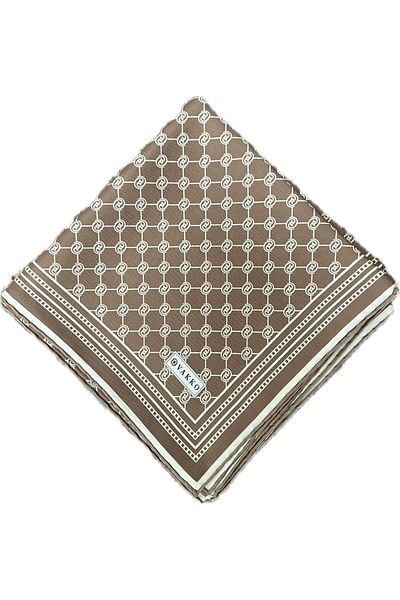 Vakko Monogram Tivil Silk Scarf 30008898-ανοιχτό καφέ εκρού