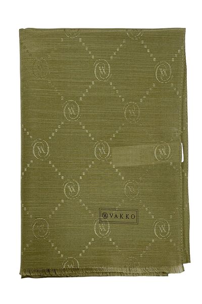 Vakko Monogram Cotton Silk Shawl 30011260 -Khaki