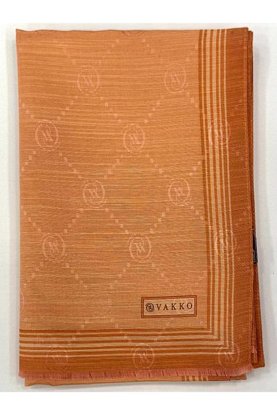 Vakko Şal cu bordură din mătase din bumbac monogramă 41540-Somon