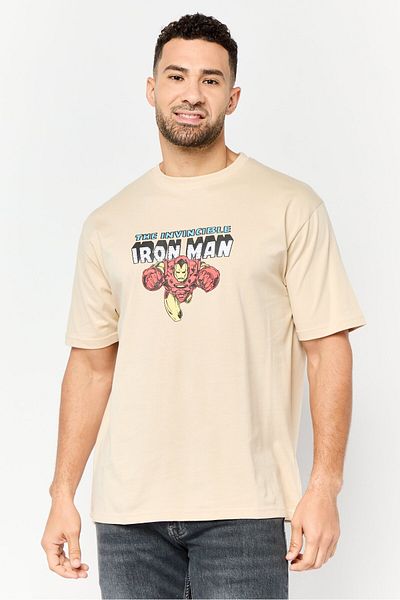 Marvel Men Ironman Crew Neck Short Sleeves T-Shirt, Beige