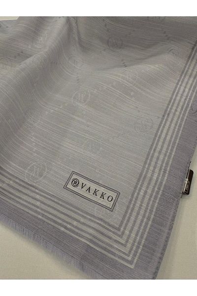 Vakko Monogram Cotton Silk Bordered Shawl 41540-Silver