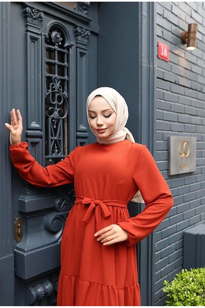 ECESSAMODAM Φόρεμα Hijab με ζώνη πολλαπλών στρώσεων