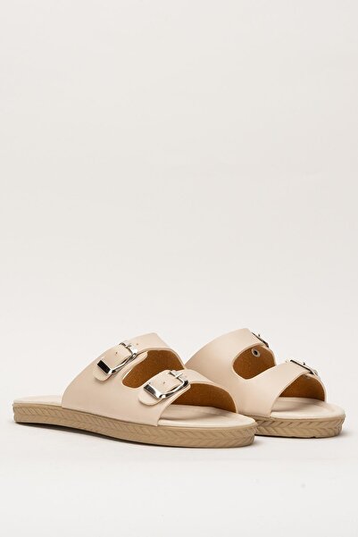 Liger Women's Double Band Adjustable Buckle Slippers Cream