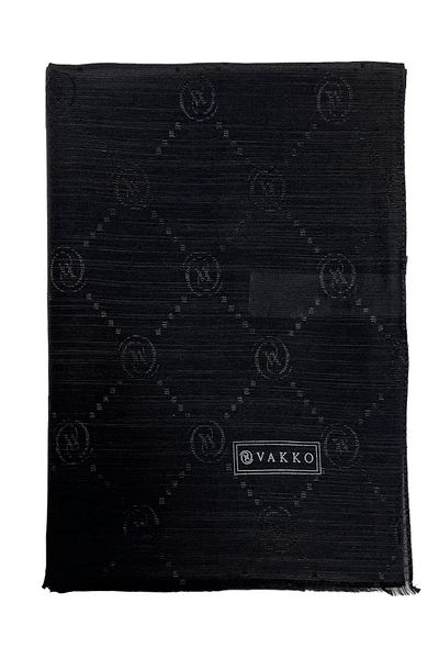 Vakko Monogram Cotton Silk Shawl 30011260 -Black