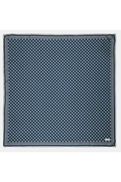 Vakko Monogram Tivil Silk Scarf 30008898-σκούρο μπλε Λευκό