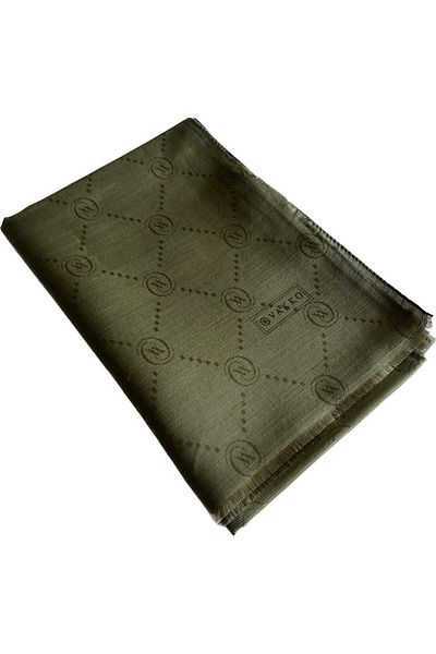 Vakko Monogram Cotton Silk Shawl 30011260 -Khaki