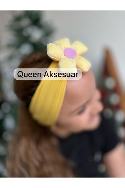 QUEEN AKSESUAR عصابة رأس من القطيفة الزهرية الناعمة والواسعة للفتيات الصغيرات، باندانا شريطية صفراء