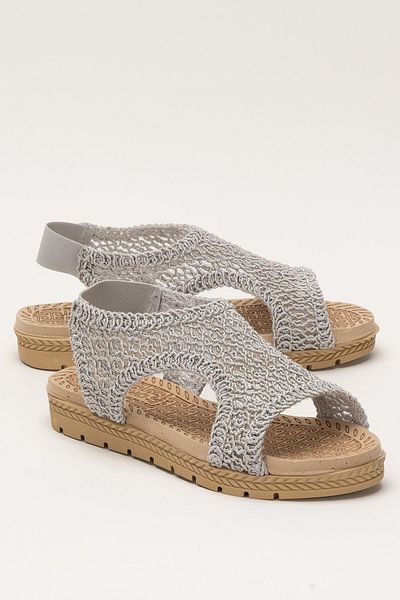 Liger Women's Open Front Knitted Patterned Elastic Sandals Gray