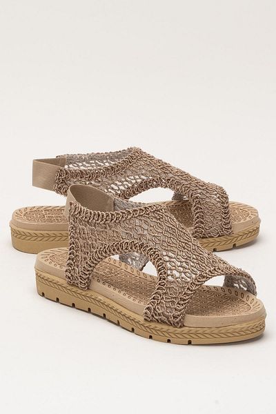 Liger Women's Open Front Knitted Patterned Elastic Sandals Mink