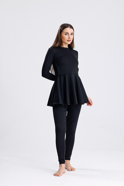 medipek Semi-Closed Black Tights Hijab Swimsuit