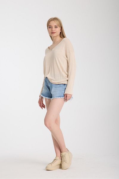 Su Moda Γυναικεία Ρούχα Μπλούζα Ανοιξιάτικη Μπλούζα με λαιμόκοψη V με διάφανο χαλαρό πλεκτό