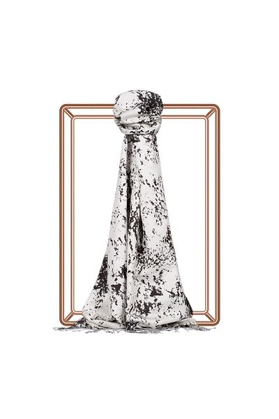 ipekevi Marble Patterned Silk Shawl 05246-White Black