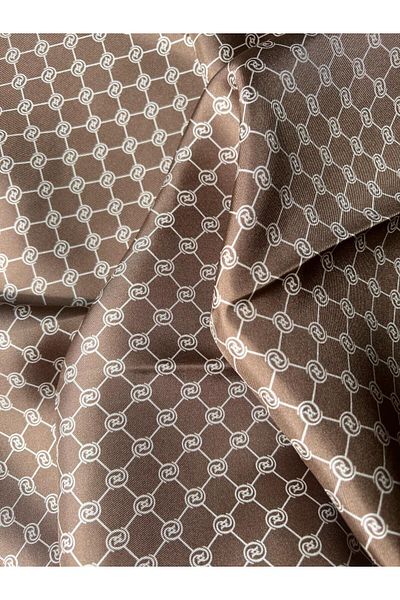 Vakko Monogram Tivil Silk Scarf 30008898-ανοιχτό καφέ εκρού