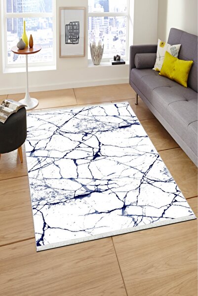 CENTER AVM Lacivert beyaz, Halı Halı Makinede Yıkanabilir Halı Kaymaz Taban Halı