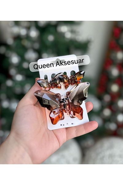 QUEEN AKSESUAR 3-Piece Colorful Transparent Shiny Glass Appearance Bone Butterfly Latch Buckle Set Coffee Black