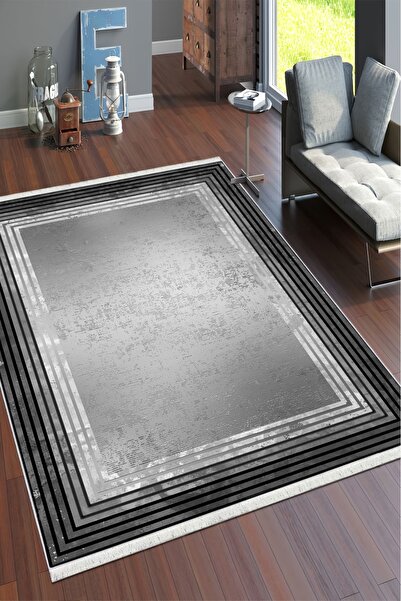 CENTER AVM Gri siyah, Halı Halı Makinede Yıkanabilir Halı Kaymaz Taban Halı