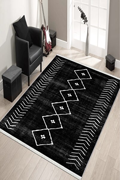 CENTER AVM Siyah, Halı Halı Makinede Yıkanabilir Halı Kaymaz Taban Halı