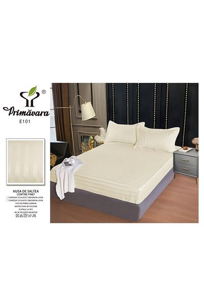 OEM Bed cover with 2 pillowcases, Primavara, Damask, Plain, 180x200cm, Butter White