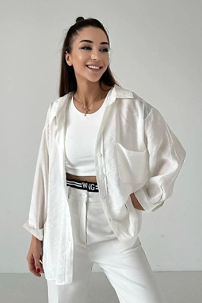 Shiron Sportswear&Company Cămașă oversize de in pentru femei, cu umăr dezactivat, cu buzunare