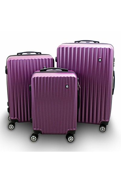 OEM Set 3 valize de voiaj, Aluminiu, Plastic, Mov, Negru