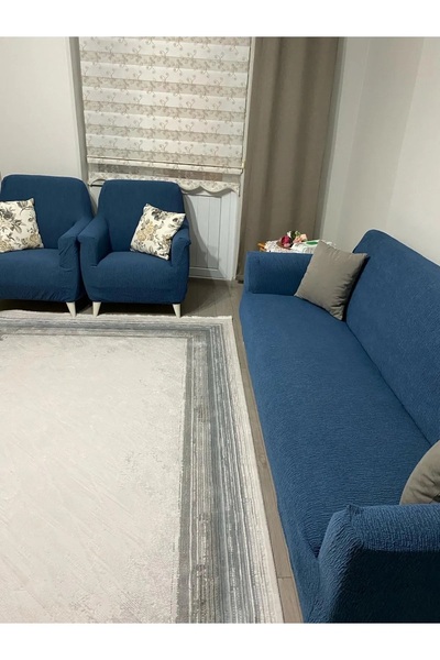 TUCHMALL Жаккардовий 3 3 1 1 диванний чохол на резинці | Чохол на диван на резинці | Комплект чохлів на диван нафта синій