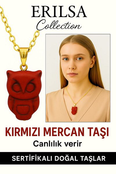 Erilsa Certified Owl Model Red Coral Necklace – Stone of Wisdom, Energy and Courage