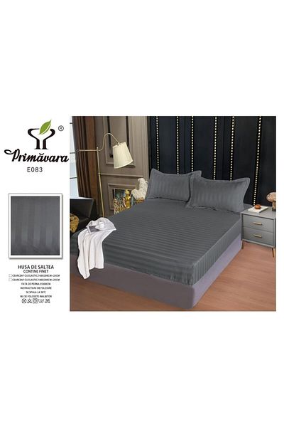 OEM Bed cover with 2 pillowcases, Primavara, Damask, Plain, 180x200cm, Dark Grey Matt