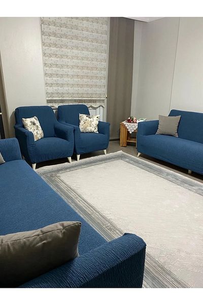 TUCHMALL Jacquard 3 3 1 1 Elastic Sofa Cover |   Elastic Seat Cover |   Seat Cover Set Petrol Blue