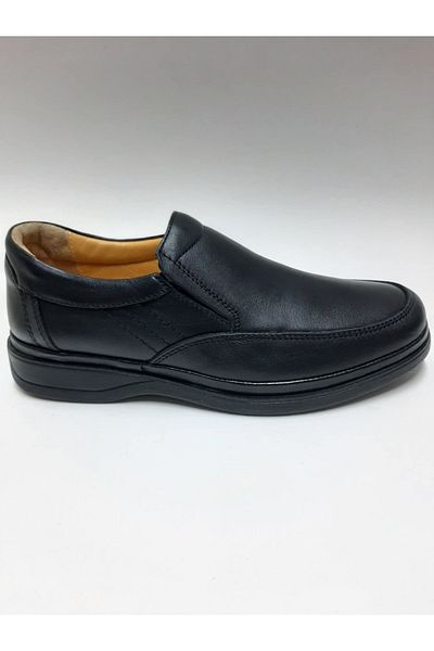 Luis Figo Luis Fi̇go Genuine Leather Laceless Black Orthopedic Men's Shoes Number 38-39