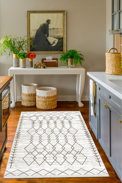 CENTER AVM Krem , Halı Mutfak Halısı Makinede Yıkanabilir Halı Kaymaz Taban M...