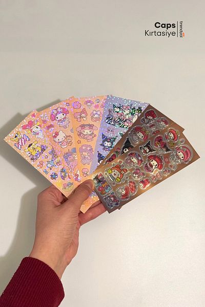 caps office Kuromi My Melody Cinnamoroll Keroppi 18 Sheets Holographic Agenda Daily Scrapbook Sticker Set