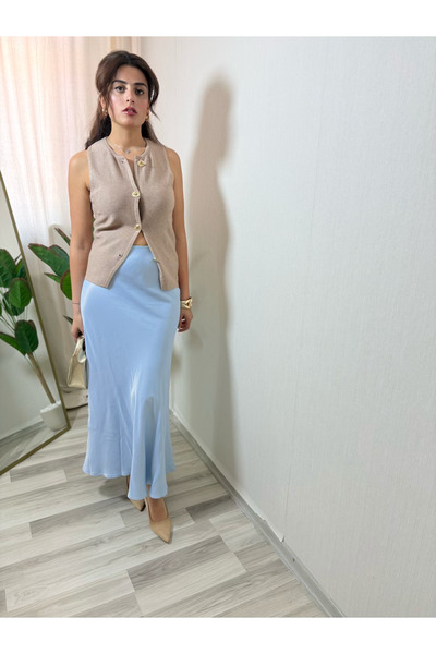 Misun butik MAXİ BOY SATEN ETEK MAVİ