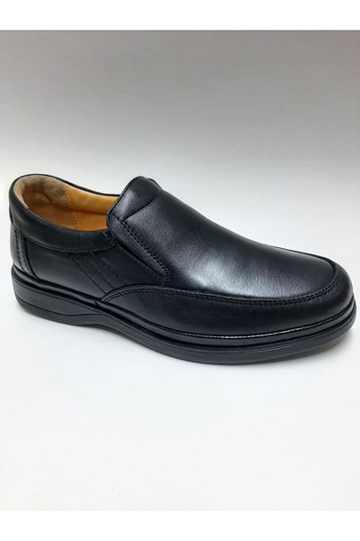Luis Figo Luis Fi̇go Genuine Leather Laceless Black Orthopedic Men's Shoes Number 38-39
