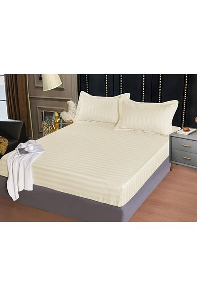 OEM Bed cover with 2 pillowcases, Primavara, Damask, Plain, 180x200cm, Butter White