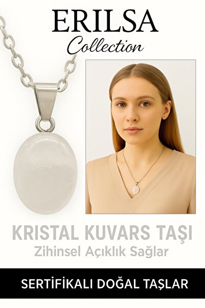 Erilsa Sertifikalı Oval Kristal Kuvars Taşı Kolye – Arınma, Şifa ve Enerji De...