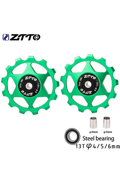 Choice 2pcs 13T Green ZTTO MTB Bicycle Rear Derailleur Jockey Wheel 11T 13T Steel Bearing Pulley AL7075 CNC