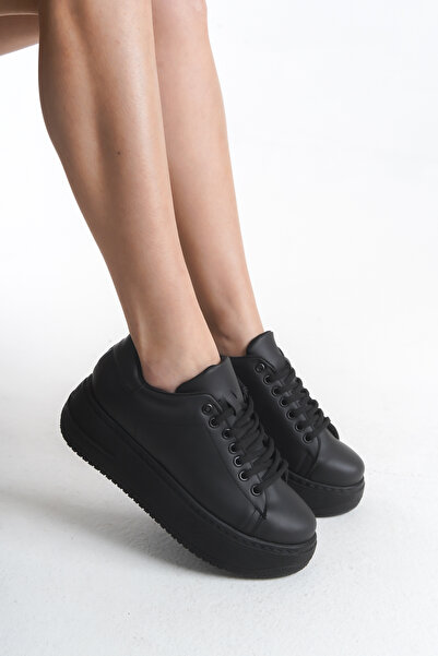 LexasUs Women's Sneaker Comfortable Casual Sneakers Black High Sole Lace up