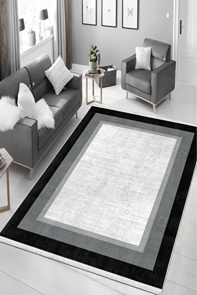 CENTER AVM Siyah beyaz, Halı Halı Makinede Yıkanabilir Halı Kaymaz Taban Halı