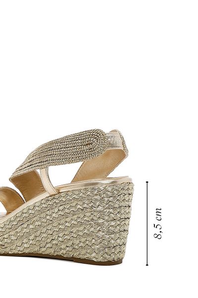 Derimod Women's Gold Filled Heeled Knitted Espadrille Sandals 25Sfe4938M7