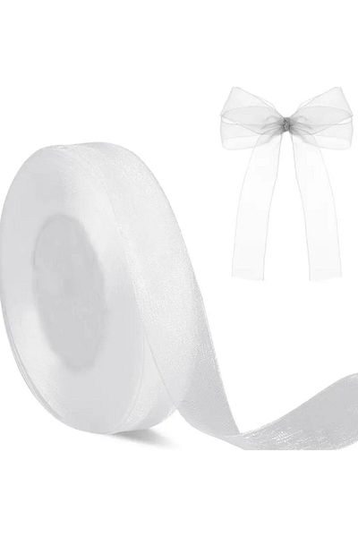 SavBrand White Tulle Organza Ribbon 1cm , Thin Tulle Ribbon, Wedding Candy Decoration