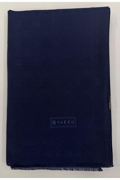 Vakko Şal din bumbac, mătase, monogramă 40752-albastru bleumarin închis