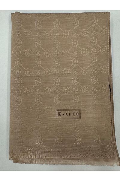 Vakko Cotton Silk Monogram Shawl 40752-Sand