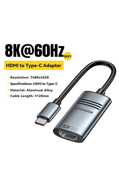 Choice محول Essager HDMI إلى USB Type C بطول 1 متر بدقة 8K وتردد 60 هرتز، رمادي، لأجهزة iPhone وMacBook Pro وiPad وSamsung Galaxy 8K