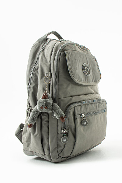 ÇANTAM GELSİN Crinkle Fabric Gray Water-Resistant Large Size Black Clinker Ba...