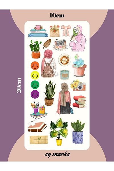 alışveriş kurdu Hijab 2-Piece Sticker Set - Planner Agenda Tablet Phone Laptop Bullet Journal Sticker Label
