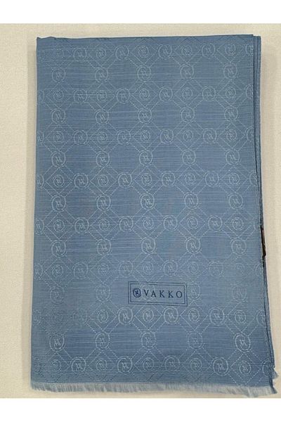 Vakko Cotton Silk Monogram Shawl 40752-Light Blue