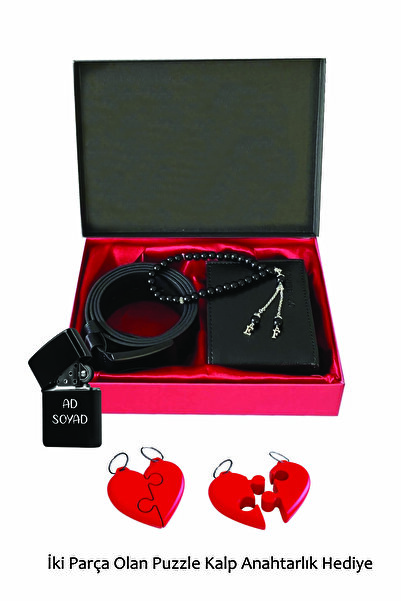 expreshediye İsimli Kişiye Özel Çakmak, Harfli Tesbih, Kemer Cüzdan Seti