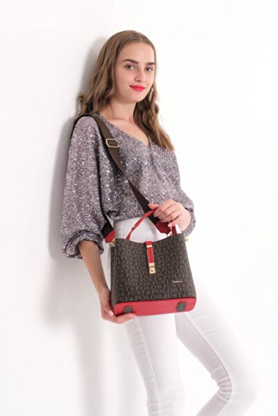 Just Polo JP Women's Red Monogram Printed Shoulder Bag