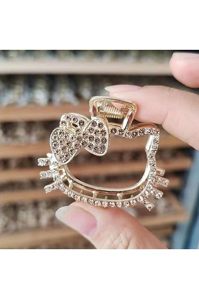 Choice champagne color New Metal Sparkling Diamond Hello Kitty Hairpin Crystal Y2K Hello Kitty Hairpin Silv