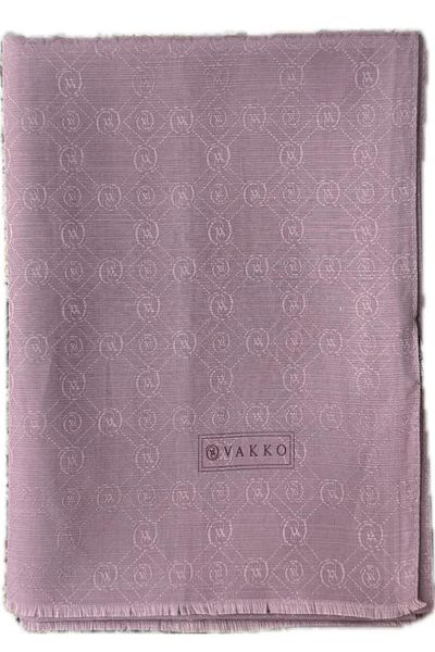 Vakko Şal din bumbac cu monogramă de mătase 40752-liliac
